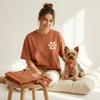 Pet Parent & Pet Matching Set - Woman and Yorkshire Terrier in matching terracotta outfits